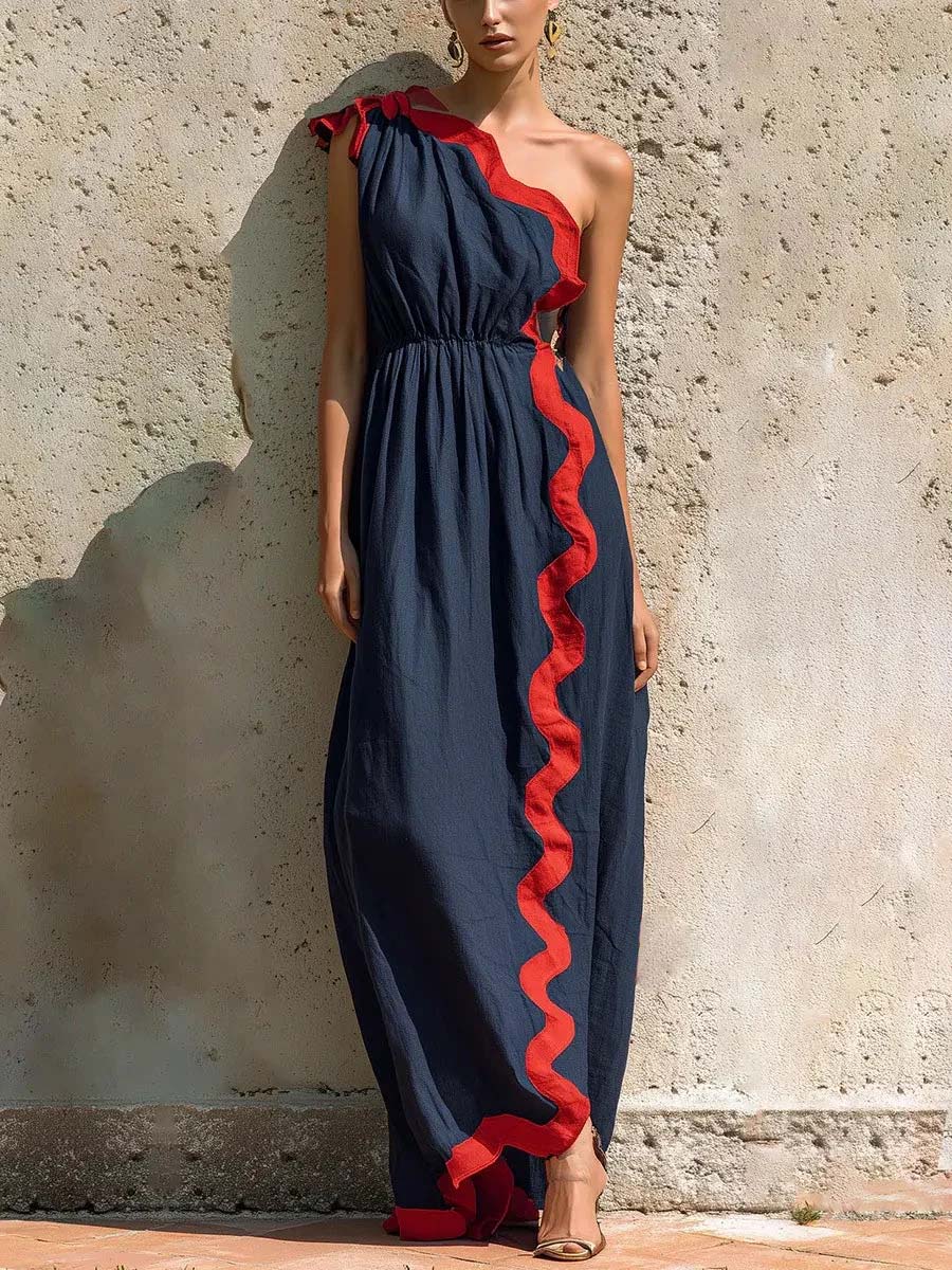 Women's Ruffled Art Casual Stylish Patchwork Vacation Maxi Dress