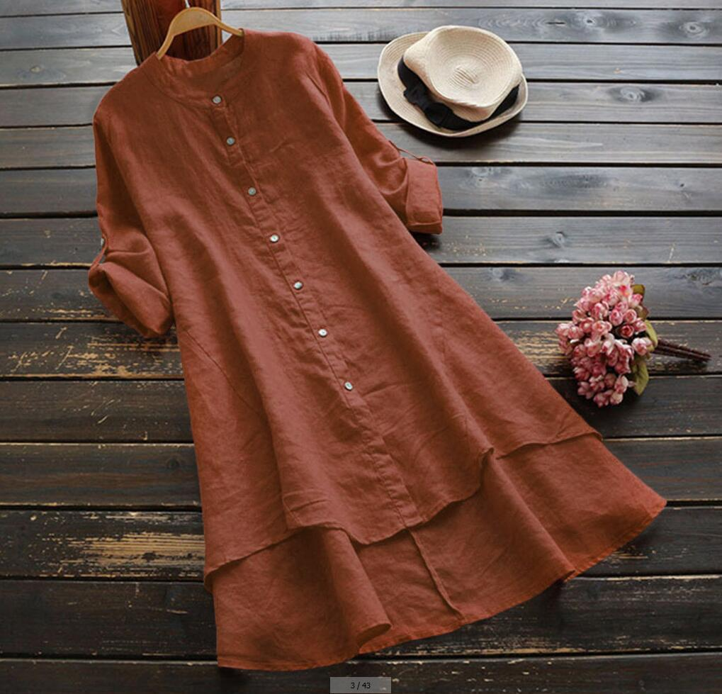 Button Through High Low Hem Shirt Dress