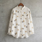 Vintage Polka Dot Pattern Cozy Linen Blouse