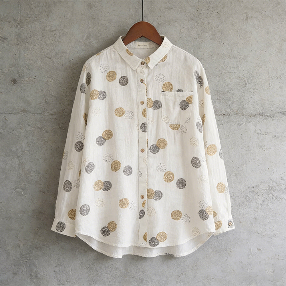 Vintage Polka Dot Pattern Cozy Linen Blouse