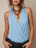 Women's Solid-color V-neck Sleeveless Casual Loose-fit Cotton Top