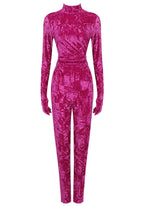 Long Sleeve Velvet Jumpsuit Hot Pink