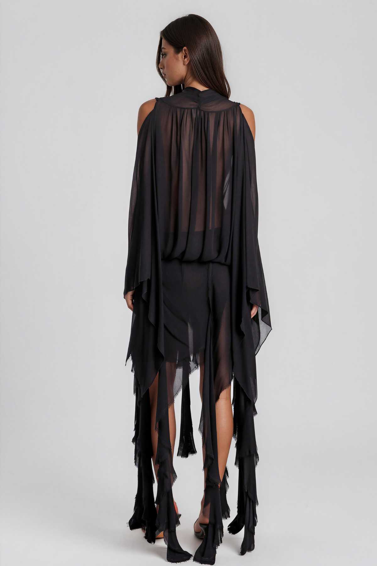 Raven Chiffon Fringe Skirt Set