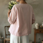 Women's Casual Floral Embroidered Linen Blend Blouse