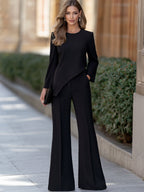 Elegant Asymmetric Top And Wide-Leg Pants Two-Piece Set