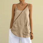 Women's Solid Color Sleeveless Linen Blend Pocket Camisole