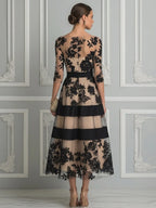 Floral Lace Illusion A-Line Midi Dress
