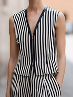 Sleeveless Zip Vest & Wide-Leg Pants Set