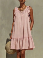 Sleeveless Ruffle Cotton-linen Dress