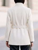 Stand Collar Belted Short Wool Coat
