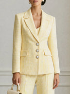 Tweed Three-Button Blazer And Wide-Leg Pants Suit Set