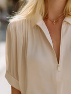 Relaxed Half-Zip Collared Blouse