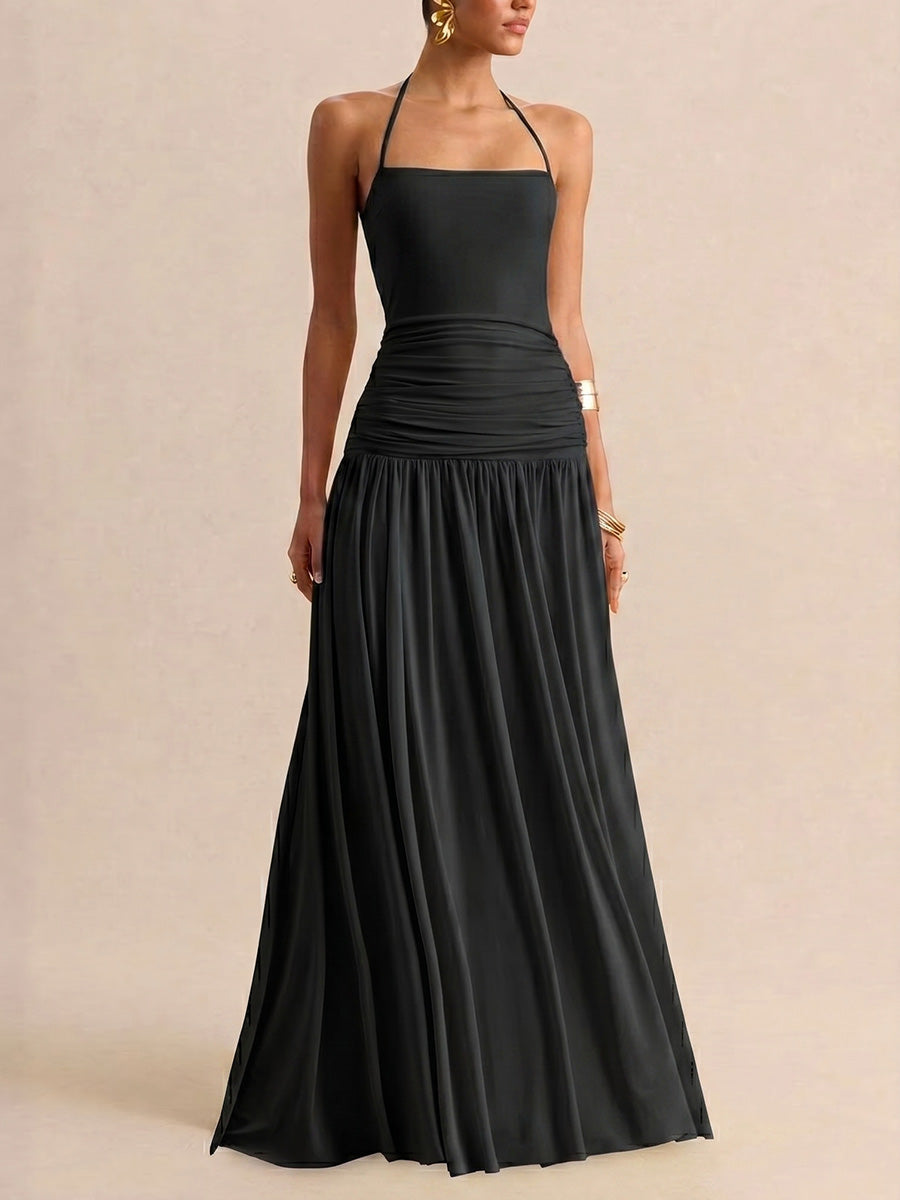 Women's Halter-neck Ruched Slip Dress