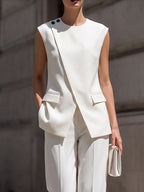 Asymmetrical Sleeveless Blazer Vest & High-Waisted Wide-Leg Trousers Two-Piece Suit