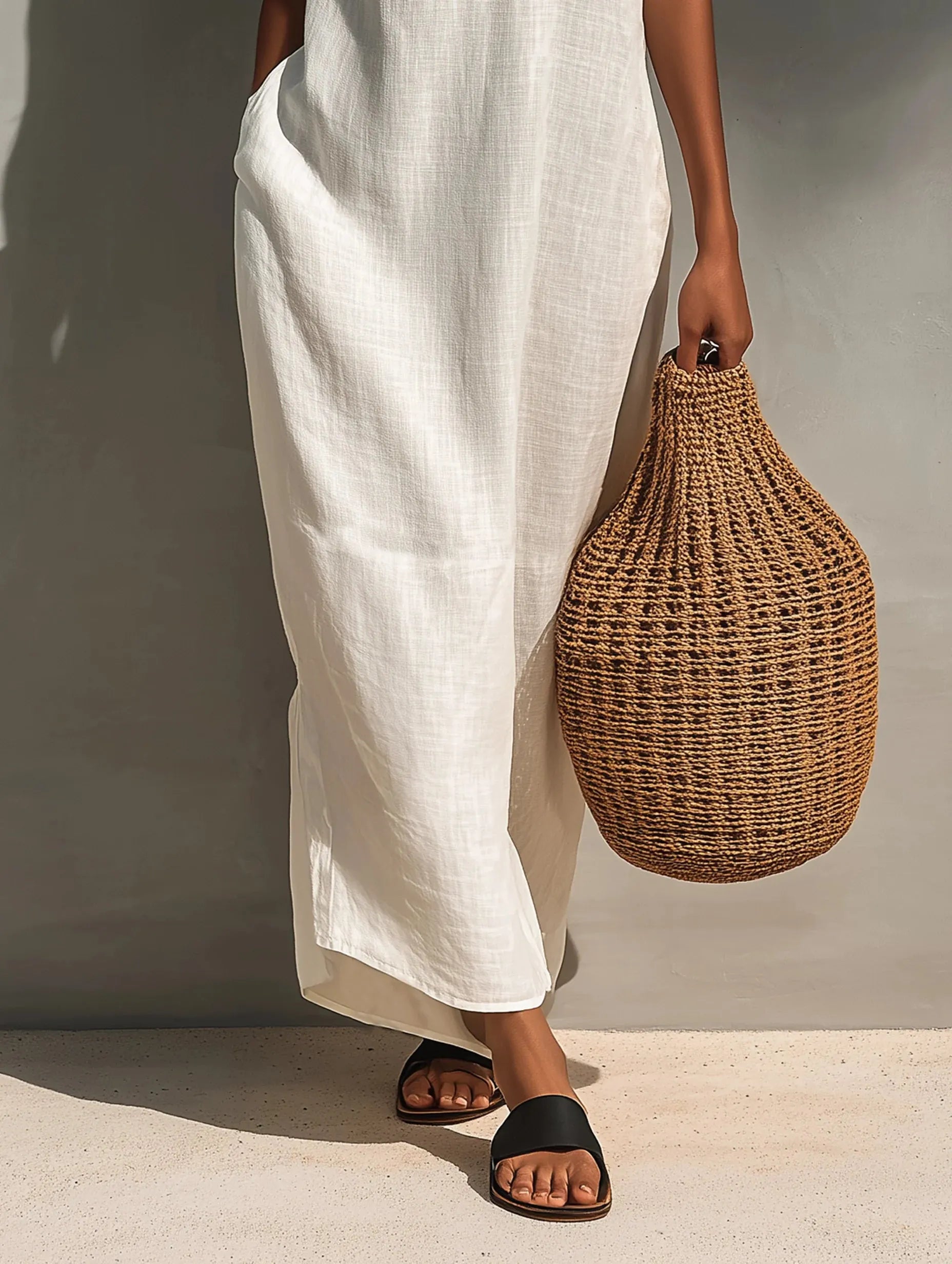 Minimalist Sleeveless Maxi Dress With Cutout Neckline