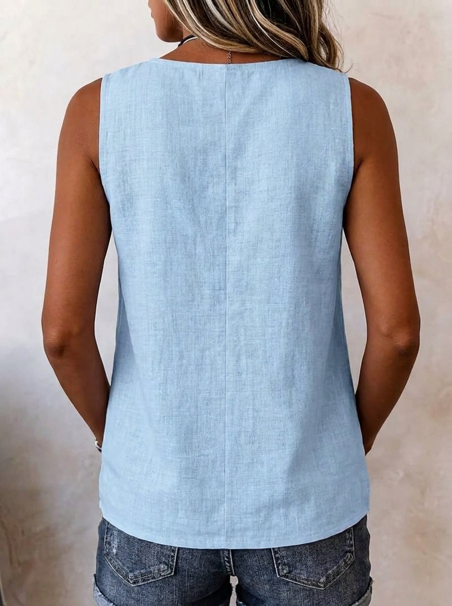 Women's Solid-color V-neck Sleeveless Button Vest Top