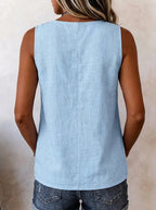 Women's Solid-color V-neck Sleeveless Button Vest Top