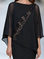 Elegant Chiffon & Lace-Inset Cape-Style Two-Piece Set