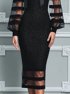 Off-Shoulder Bow Neck Sequin Midi Dress