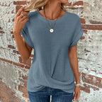 Casual Waffle Loose Solid Color Tops For Women
