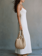 Elegant White Minimal Strappy Slit Maxi Dress