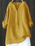 Vintage Button Cotton Linen V Neck Comfy Shirt
