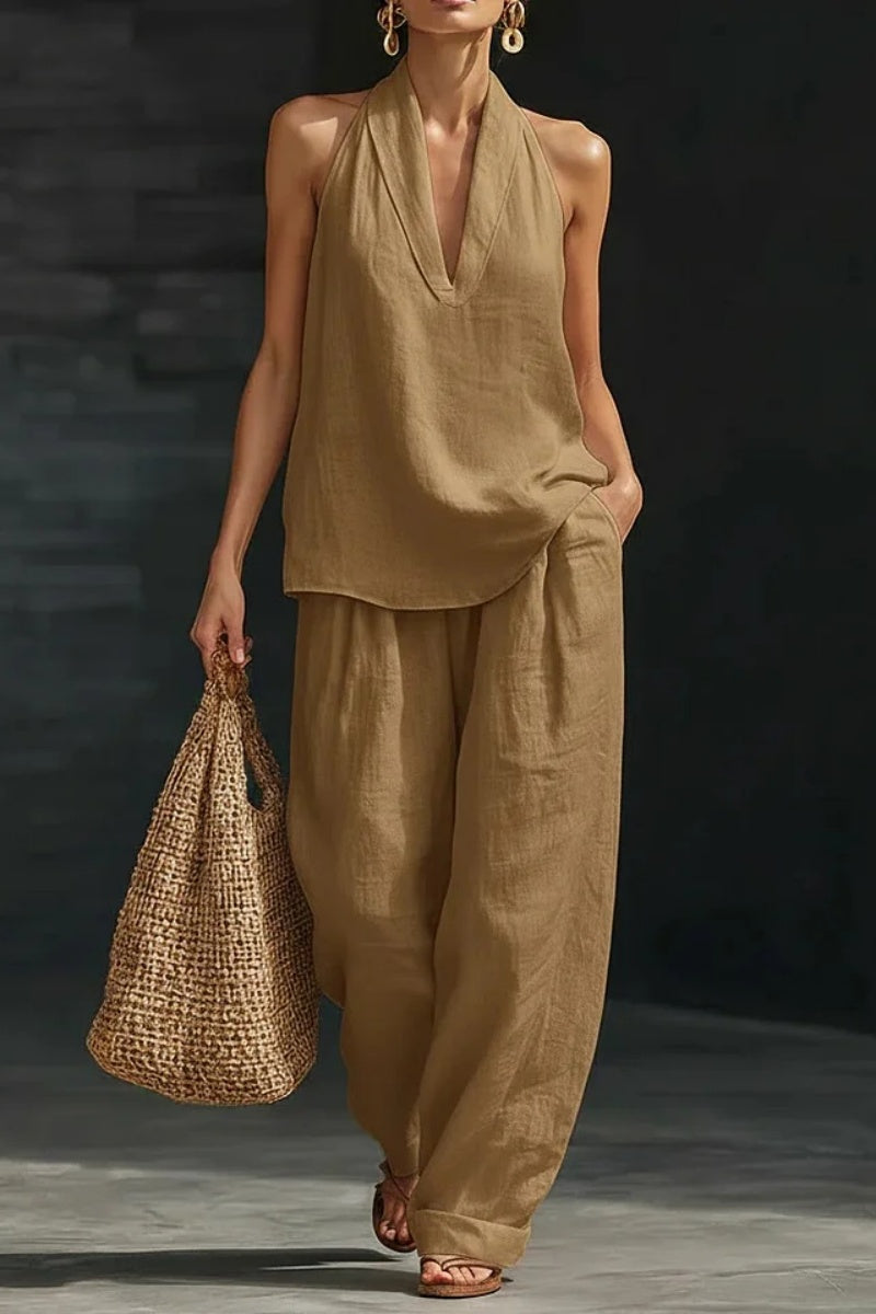 Women's V-neck Top + Tencel Denim Casual Suit