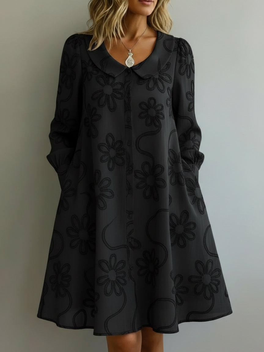 Vintage Peter Pan Collar Embroidered Floral Dress