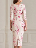 Elegant Pink Floral Cutout Neckline Bodycon Midi Dress