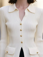 Collared Ribbed Knit Longline Cardigan
