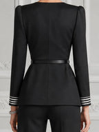 Black Contrast Stripe Belted Peplum Top & Flare Pants Set