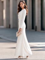 Elegant Cowl Neck Long Sleeve Maxi Dress with Lace Trim