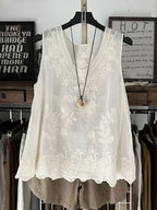 Women's  Vintage Lace Sleeveless Cotton and Linen Vest Top