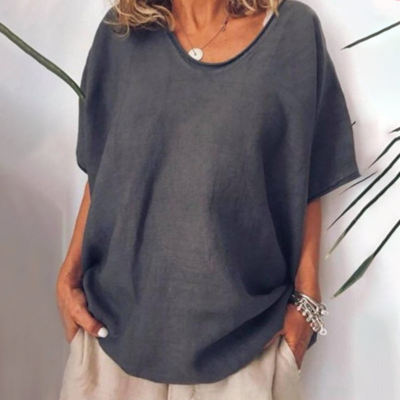 Solid Color Loose Short Sleeved Casual T-shirt