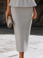 Striped Peplum Top And Pencil Skirt Set