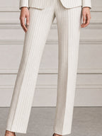 Pinstripe Shawl Collar Blazer & Straight-Leg Trousers Suit