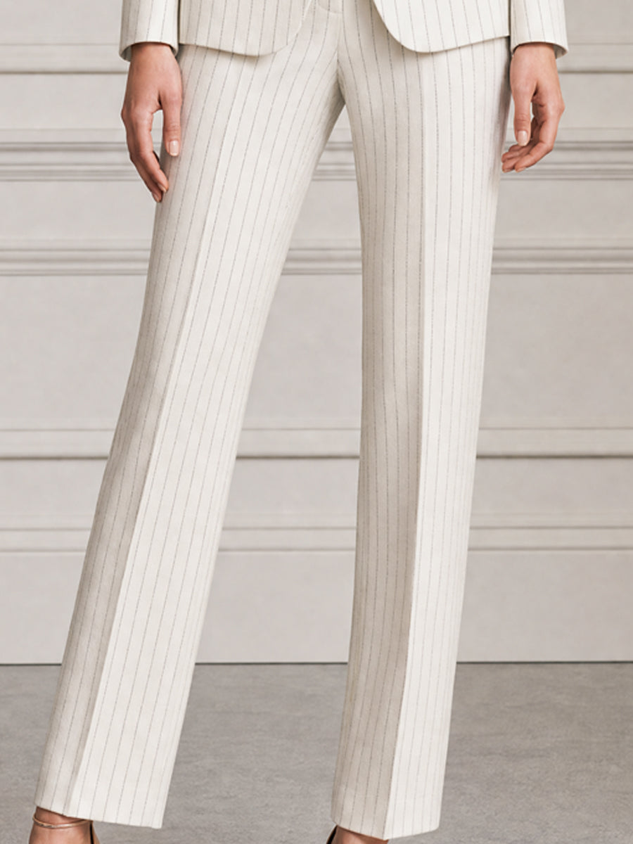 Pinstripe Shawl Collar Blazer & Straight-Leg Trousers Suit
