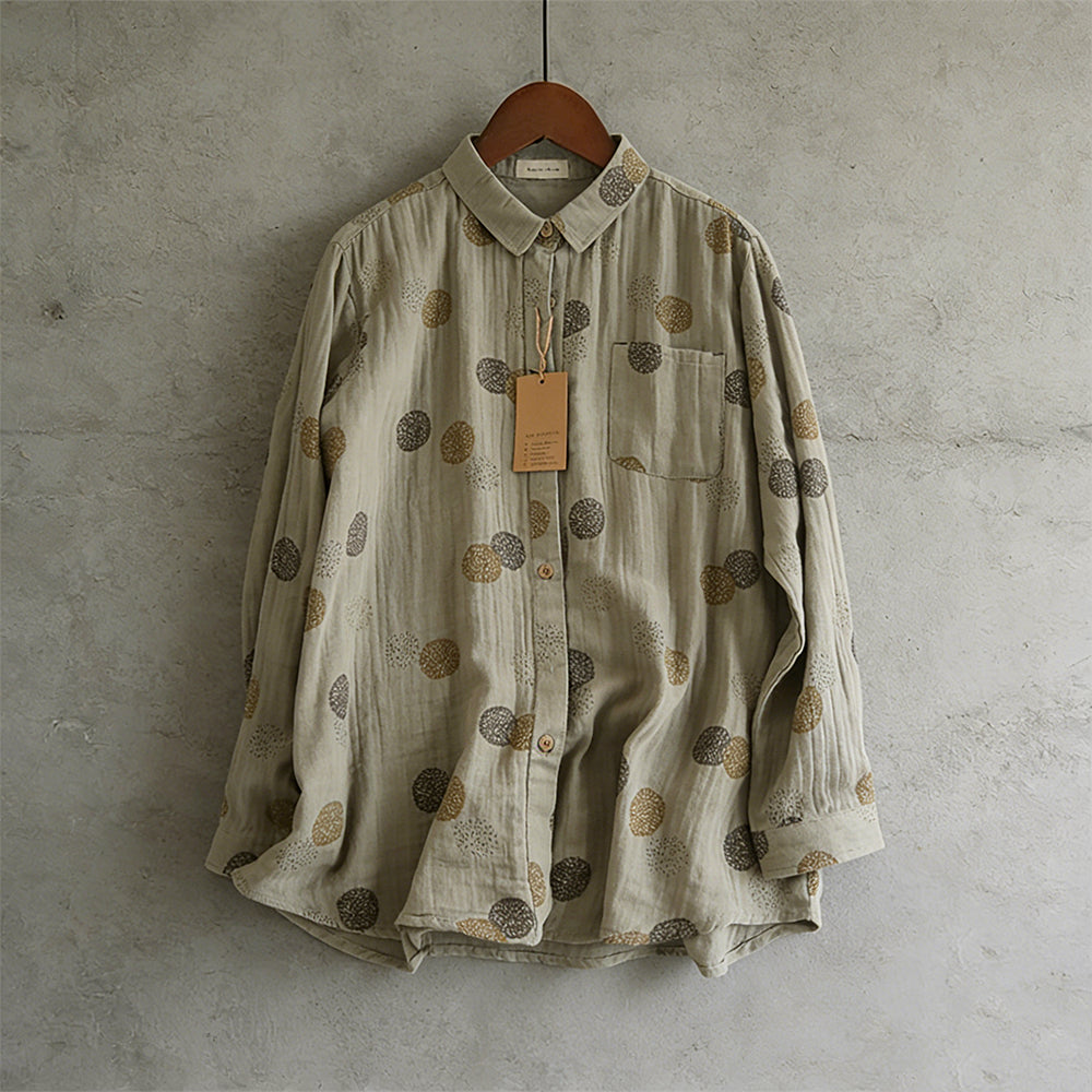 Vintage Polka Dot Pattern Cozy Linen Blouse