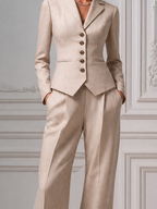 Champagne Beige Tailored Blazer & Wide Leg Trousers Set