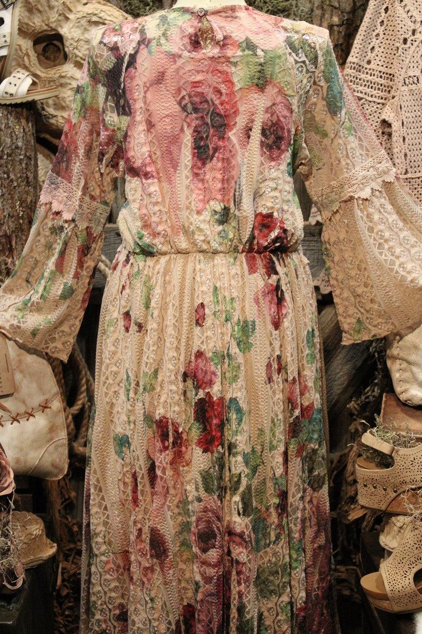 Lead Singer Taupe Big Rose Maxi Dress