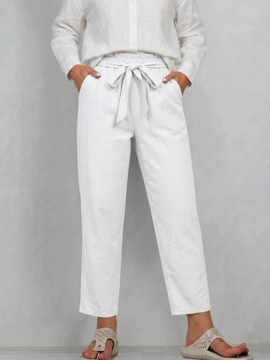 Women's 100% Cotton High-waisted Straight-leg Pants