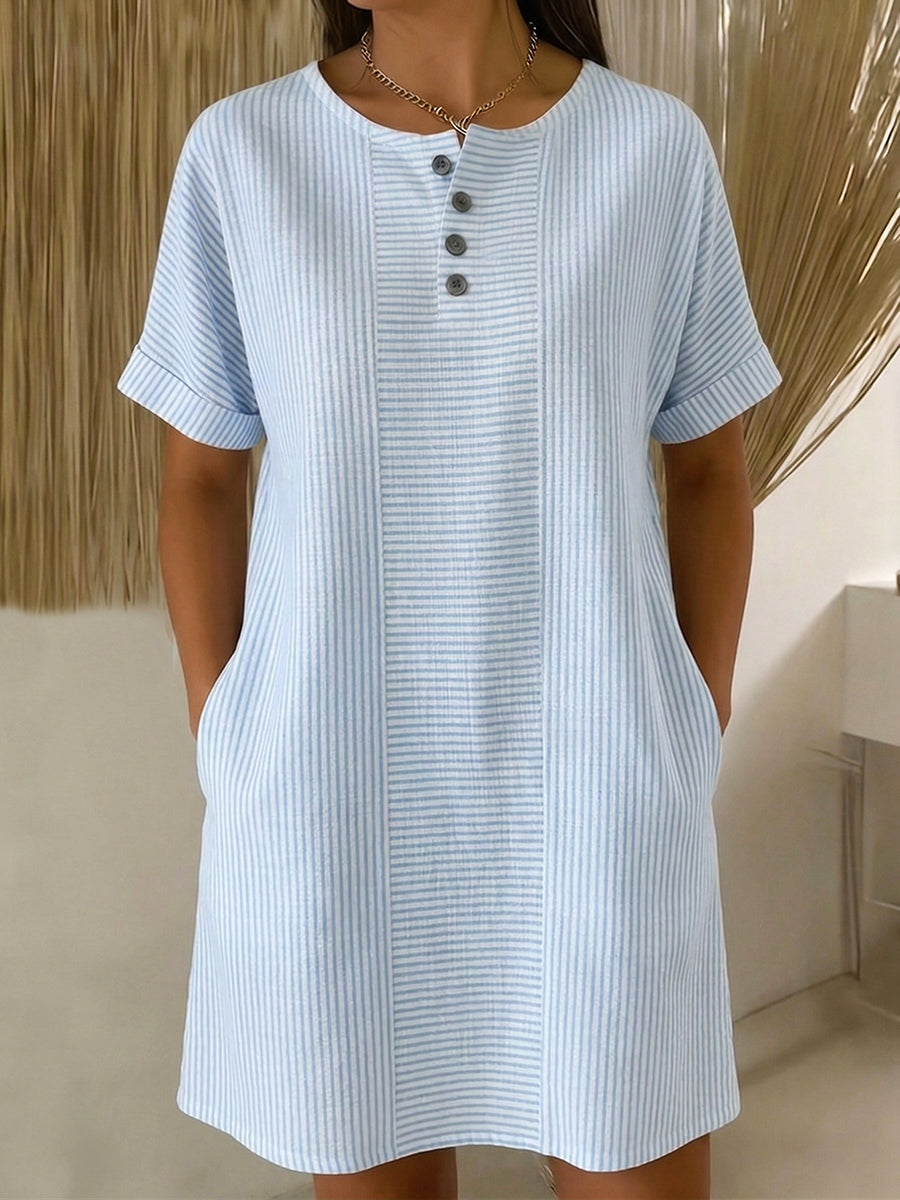 Elegant Beaded-collar Cotton-linen Dress