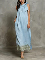 Printed Linen And Cotton Sleeveless Dress