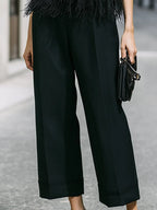 Black Fringe Trim Sleeveless Top & Wide-Leg Pants Set