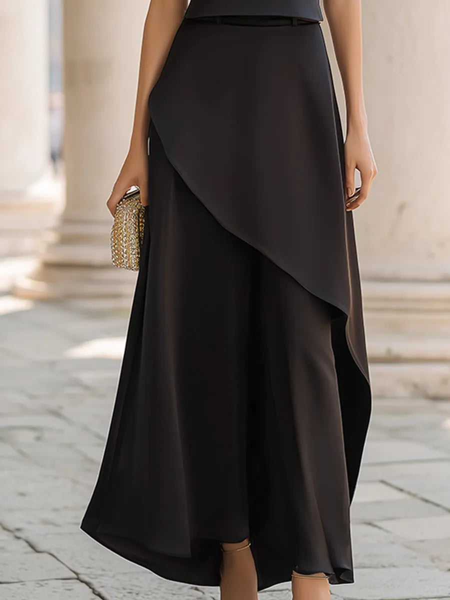 Sleeveless High-Neck Asymmetrical Layered Maxi Dress Two-Piece Set