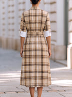 Plaid Belted Shirt Midi Dress