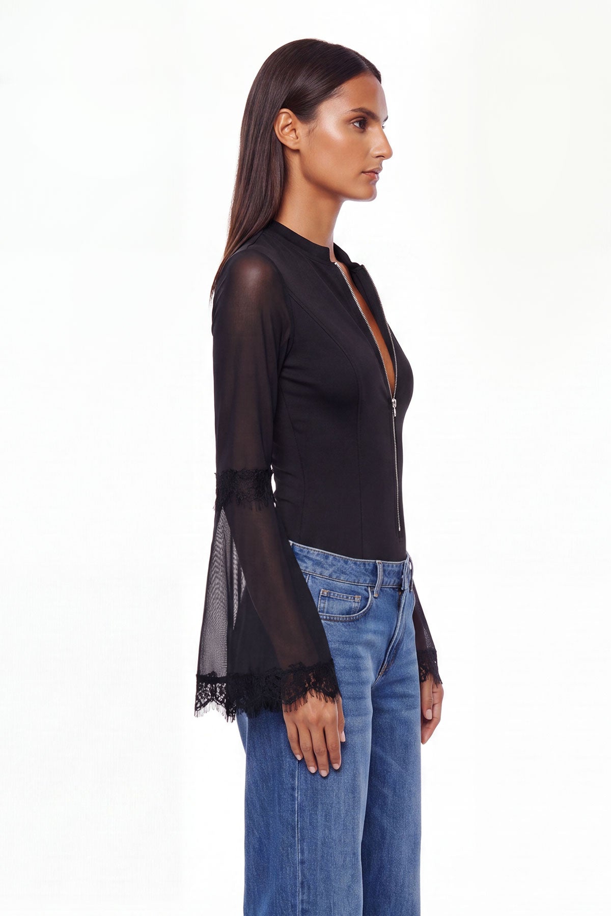 Quinn Lace Flare Sleeve Zip Shirt
