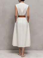 Women's V-neck Sleeveless Casual Loose Cotton Dress