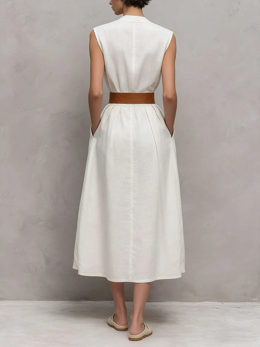 Women's V-neck Sleeveless Casual Loose Cotton Dress