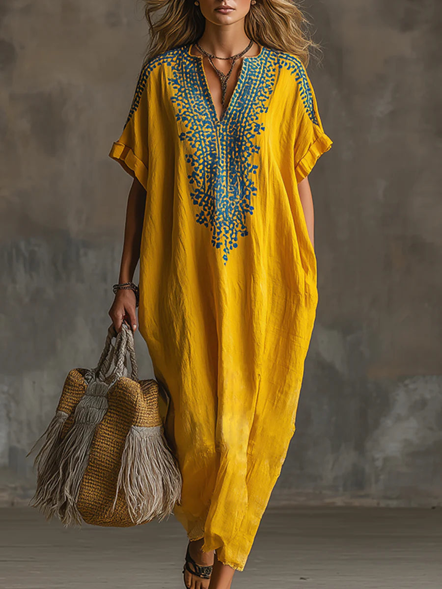 Casual Loose-fitting Linen And Cotton Long Dress